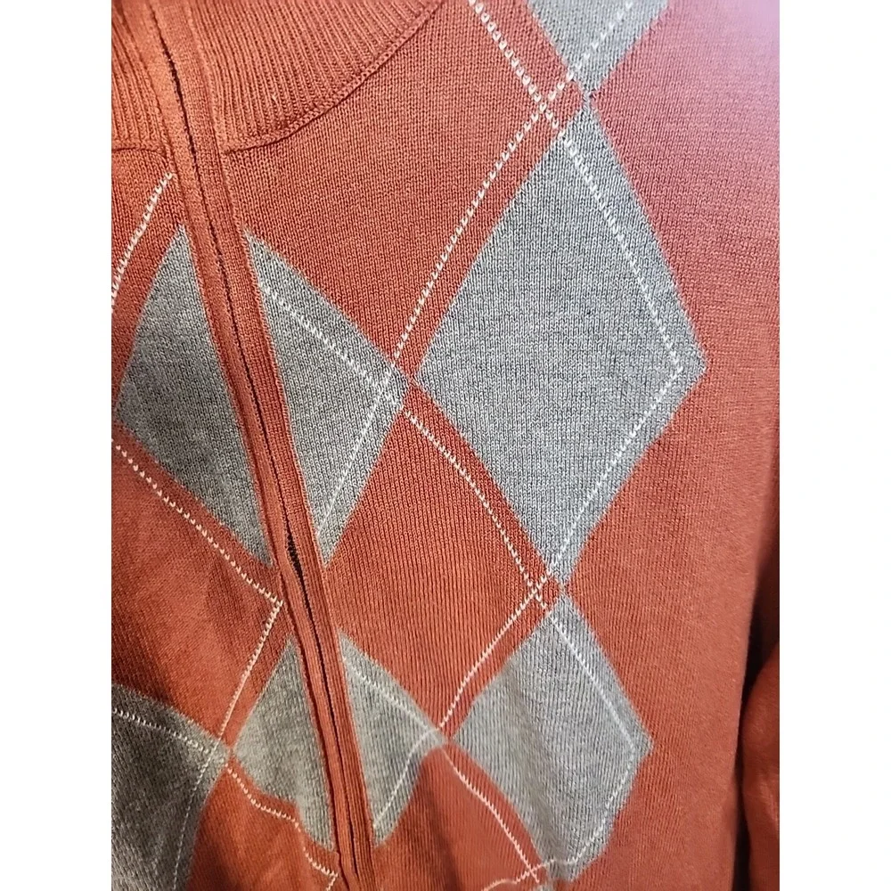 Banana Republic Men Burnt Orange Gray Argyle Zip Up Sweater Sz L Luxury‎ Blend